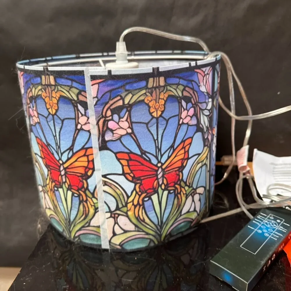 Butterfly Stained Glass Lamp, Art Nouveau Lighting Hanging Drum Lamp Light